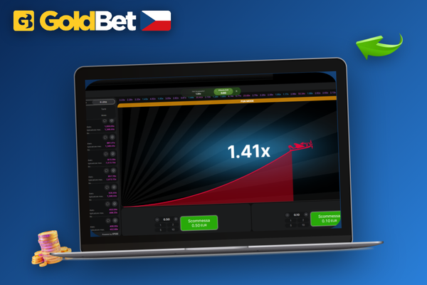 Aviator v Goldbet Casino app na smartphonu a v prohlížeči na notebooku
