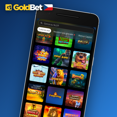 Katalog tisíců slotů v Goldbet Casino aplikaci – přehledná mřížka her na mobilu