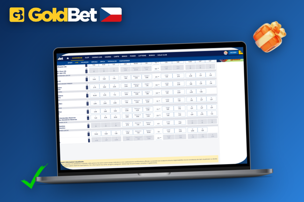 Goldbet Casino na počítači zobrazuje hlavní lobby s dlaždicemi her a boční navigací
